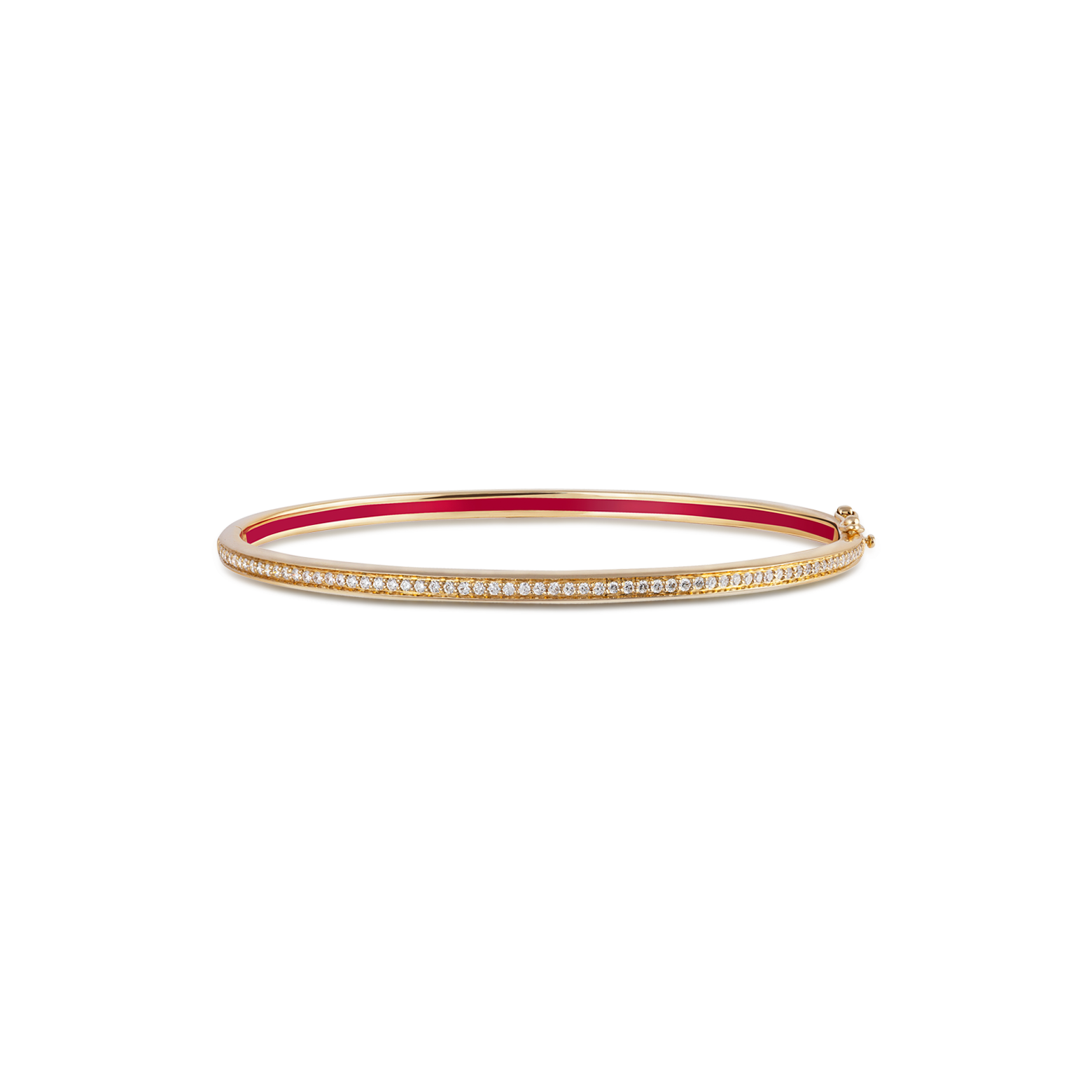 Bangle in 18K Yellow Gold with VS-G Diamond and Red Enamel